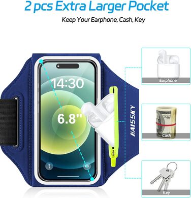 Спортивний браслет для телефону: тримач для iPhone 17/16/15/14/13 Pro Max, Galaxy S25/S24/S23 Ultra (до 6.9 дюймів), блакитний