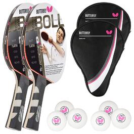 Тенісний стіл Butterfly® Timo Boll Platin 85025 - Професійний ракетковий комплект для змагань | ITTF сертифікований | Анатомічна форма ручки (з чохлом, м'ячами та ще однією ракеткою)