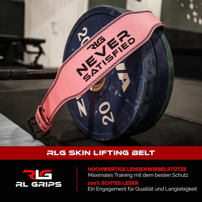 Пояс для важкої атлетики RL Grips Ledergürtel – підтримка попереку для силових тренувань, пауерліфтингу (унісекс), рожевий
