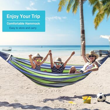 Гамак для відпочинку на природі: Outdoor, для кемпінгу, з дерев'яною перекладиною, ременями кріплення та сумкою. Підходить для дому, балкону, тераси, саду, подорожей з рюкзаком (світло-зелений)