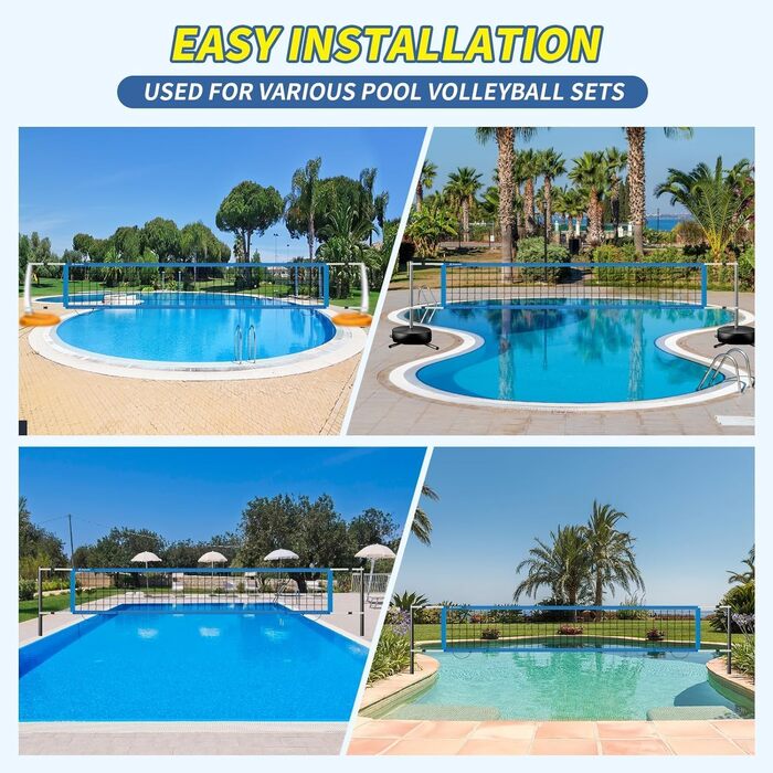 Волейбольне сітка для басейну з фіксатором, регульована довжина 4,6-7,9 м, універсальна, захист від УФ, водонепроникна та довговічна