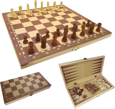 Шахове, шашки та бейсбольне поле 3 в 1 C&T у дерев'яній складаній коробці (33,8 см)