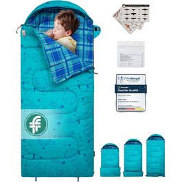 Сплячий мішок KingCamp для дітей, фланелевий, легкий, водонепроникний, компактний, зимовий, 4 сезони, для кемпінгу, підходить для дітей до 140 см, комфортна температура: 7°C, регульована довжина