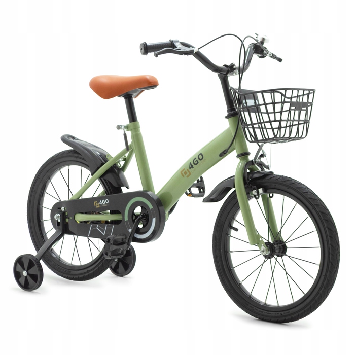 Дитячий велосипед 12 дюймів із боковими колесами та кошиком, колір хакі
