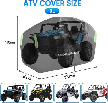 Водонепроникний чохол для квадроцикла NEVERLAND ATV XL (210x120x115 см), захисний покрив з тканини 300D Oxford, стійкий до UV, дощу та пилу, чорний