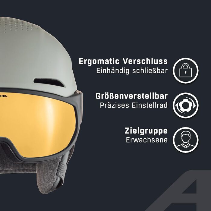 Шолом гірськолижний Alpina Alto Q-LITE з візором, moon-grey matt (gold mirror), L (59-63 см)