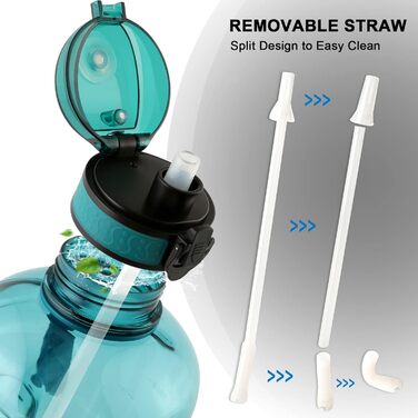 Пляшка спортивна GEMFUL 3л з мітками часу, соломинкою та ручкою, сіра. BPA-free, герметична, для фітнесу, тренувань та активного зволоження