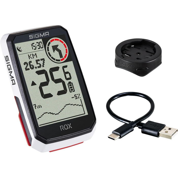 Велокомп'ютер SIGMA SPORT ROX 4.0 White з GPS, водонепроникний, для електровелосипедів, з висотоміром, 2.4'' екран, білий, з GPS-кріпленням