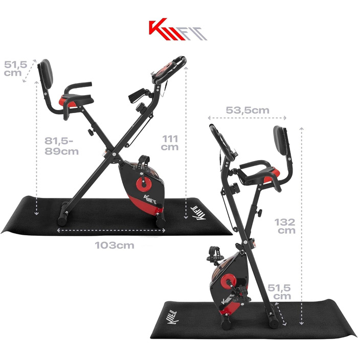 Складаний велотренажер KM Fit 2в1 з LCD-дисплеєм, 16 рівнів навантаження, сенсором пульсу, килимком та тримачем для телефону