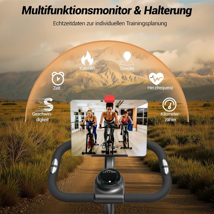 Спінінг-велотренажер CURSOR FITNESS для дому, велоергометр з пульсометром та LED-дисплеєм, комфортне сидіння, макс. навантаження 136 кг, помаранчевий