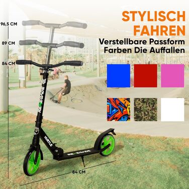 Міський ролер Hurtle Roller Kinder 10 років, складний та регульований по висоті (84–98 см), самокат для дітей та дорослих зі стійкою, з ремінним плечем, до 100 кг (Runner)