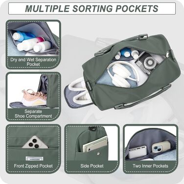 Спортивна сумка HYC00 для жінок та чоловіків: дорожня, для тренувань, з відділенням для мокрого одягу та взуття, армійсько-зелена