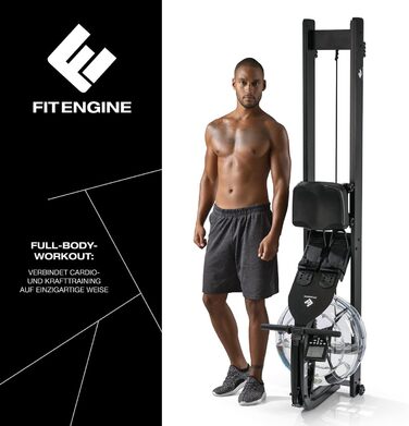 Водний веслувальний тренажер FitEngine для дорослих і підлітків, чорний, з підключенням до додатку, не складаний