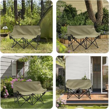 Складане кемпінгове софа для 2 осіб Sunula - портативний стілець з підлокітниками та сумкою, для пікніка, кемпінгу, саду, балкону, риболовлі (оливковий, 110 см)