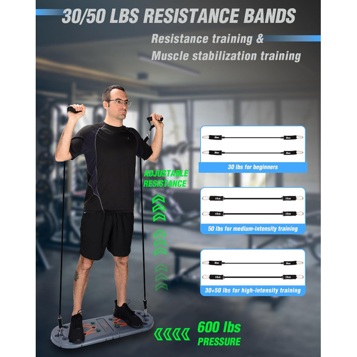 Фітнес-набір 27 в 1 BOOSTEADY: дошка для віджимань, ручки-опори, еспандери, ролик для преса та стійка для пілатесу