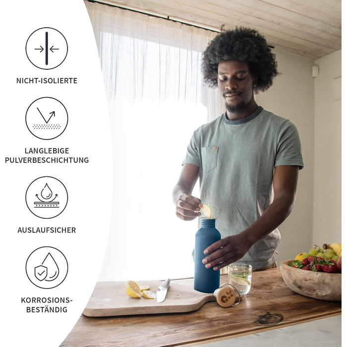 Сталева пляшка для води Bambaw 1л | Багаторазова еко-пляшка | Для кемпінгу та походів | Без пластику | Спортивна пляшка, не протікає (500 мл, Азур-блакитний)