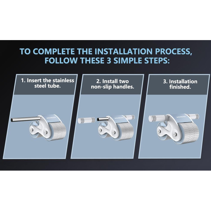 Ролик для пресу з автоматичним відкатом для дому, стабільний тренажер для пресу, з наколінниками, для тренування пресу та сили, світло-блакитний