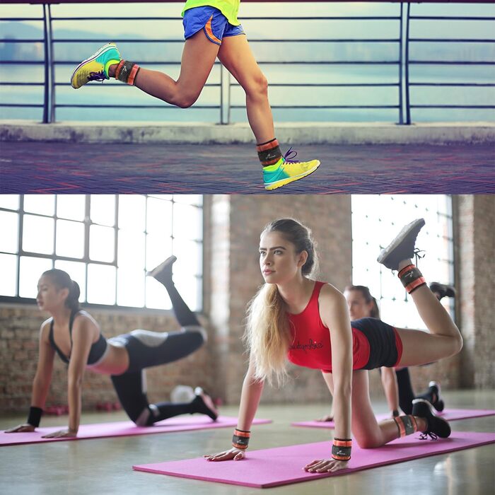 Утяжелители для ног и рук Sportneer регулируемые, 2.2 кг/пара (4.5 кг), оранжевые - для фитнеса, ходьбы, бега