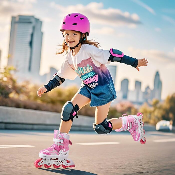 Дитячі ролики для дівчаток, регульовані, рожеві. Ролики для катання в приміщенні та на вулиці. Розмір M (EU 32-36)