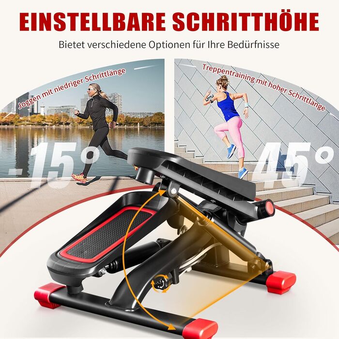 Міні степер LEADZM з безшумним покриттям для дому, 2 в 1 з гумкою, LCD дисплеєм, таймером, підрахунком калорій, для тренування ніг/рук, чорно-червоний