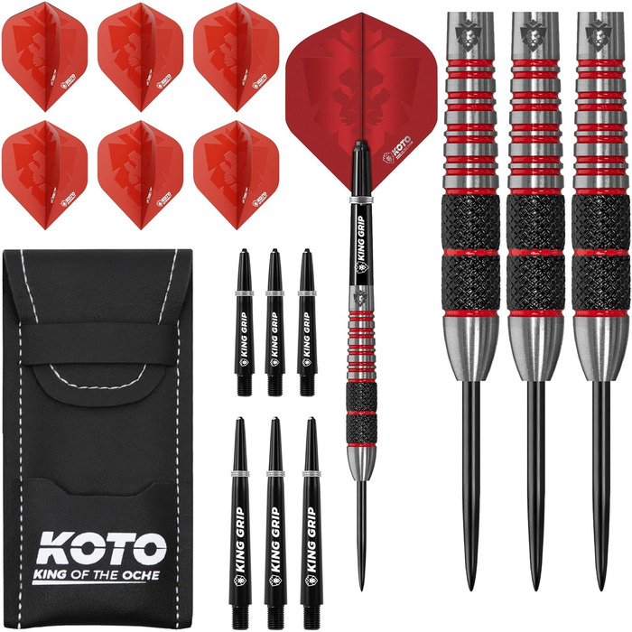 Дартс-набір KOTO Kingbomb Black & Red, 3 дротики з міцним рифленим хватом, барелі, оперення, стрижні та чохол для дротиків