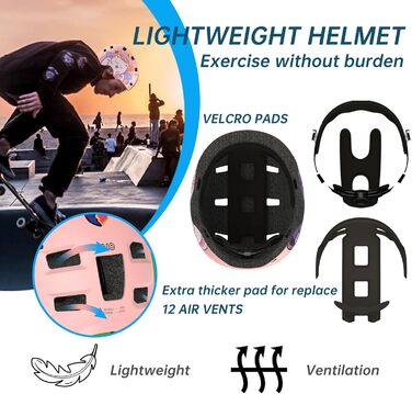 Захисний шолом Skaterhem для скейтборду, електросамокату, BMX (унісекс, регульований, M, рожевий)