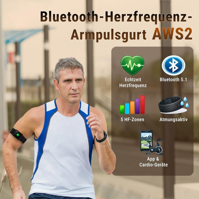 Фитнес-браслет AsVIVA AWS2 з пульсометром: Bluetooth, ANT+, LED-індикація зон пульсу, сумісний з тренажерами та додатками
