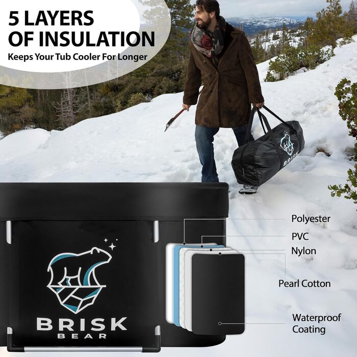 Еліптична ванна для криотерапії XL від Brisk Bear з кришкою – велика ванна для відновлення після спорту з цифровим таймером – холодне занурення для розслаблення та зняття напруги