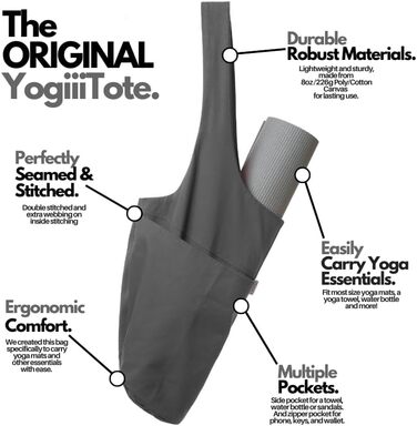 Сумка для йоги YogiiiTote — оригінальна сумка для килимка з великою бічною кишенею і відділенням на блискавці, підходить для більшості розмірів килимків