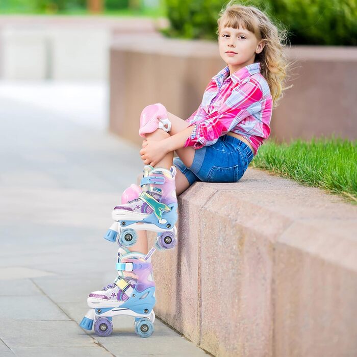 Роликові ковзани NEMONE для дівчаток, розміри 32-36 EU, блакитний/фіолетовий, регульовані, для дому та вулиці