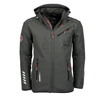 Чоловіча водонепроникна куртка-софтшелл Geographical Norway Royaute з капюшоном, тактичний віндбрейкер для гірських походів та лиж, чорно-сіра (7XL)