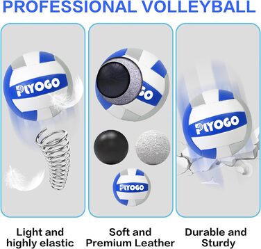 Волейбольна сітка PLYOGO для вулиці, професійна портативна волейбольна сітка з регульованими алюмінієвими стовпами, антипровисаюча конструкція, подвійний регулятор натягу для пляжу, трави | Сумка 1680D Blau