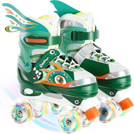 Дитячі ролики Quad Roller Skates з підсвічуванням коліс, регульовані по розміру, зелені (32-35)