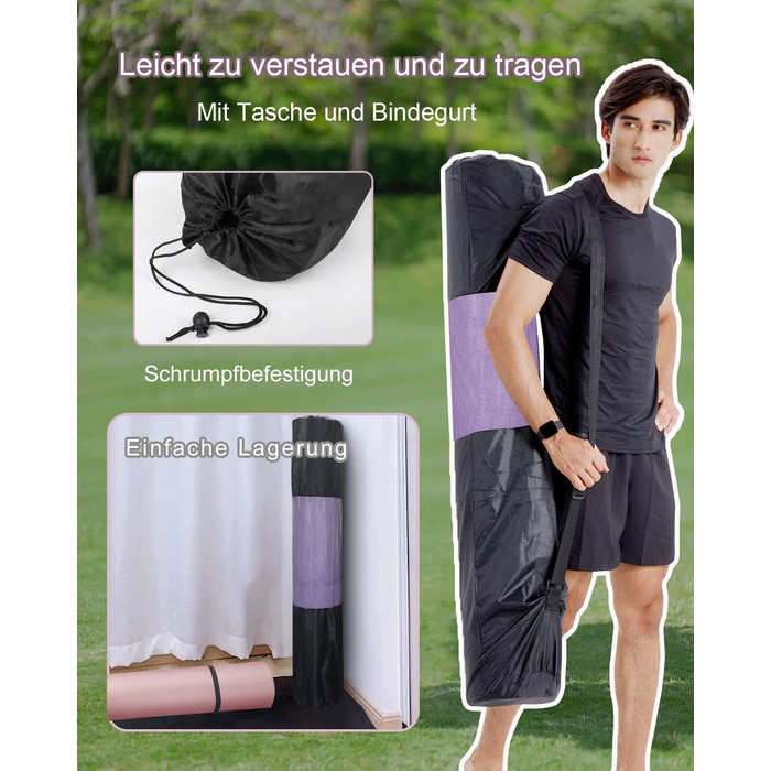 Йогамат XXL 200x130 см: фітнес-мат для занять йогою, фітнесом, спортом та активностями з дітьми. Товщина 20/15/10 мм. Зелений/світло-ліловий колір.