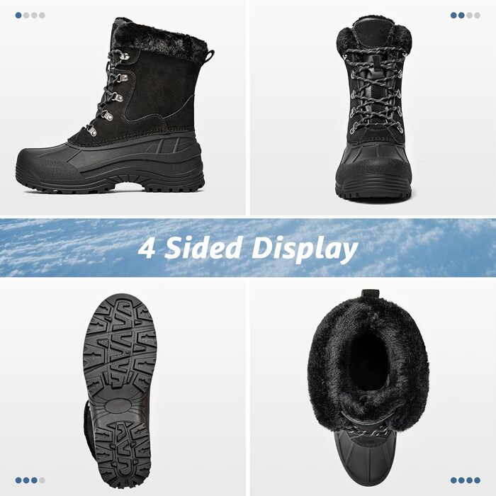 Черевики зимові Kelway для чоловіків, водонепроникні. Зимове взуття, чоботи для снігу, Outdoor, для походів, роботи, кемпінгу (Чорний, 45 EU)