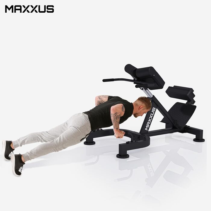 MAXXUS Тренажер для гіперекстензії - регульований, до 150/180 кг, з фіксацією ніг, ручками, прес-тренажер, римська лава, багатофункціональна тренувальна лава PRO