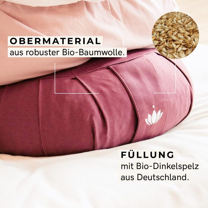 Зуф лотос Lotuscrafts - подушка для медитації та йоги, 15 см, з дінковою начинкою, бавовна, GOTS сертифікат, вишивка баклажан