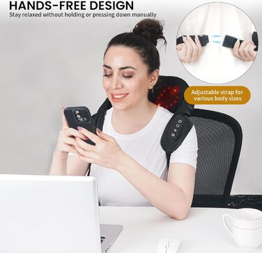 Масажер для шиї TISSCARE Shiatsu з підігрівом - електричний масажер для шиї, спини, плечей, ніг та ступнів. Глибокий масаж для розслаблення. Подарунок для батьків та партнерів, чорний