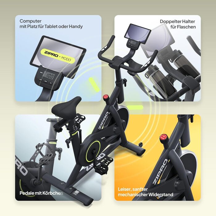 ZIPRO Hometrainer: велотренажер для дому з екраном та мобільною програмою. Стаціонарний велоергометр, до 120 кг, Cardio Fitness