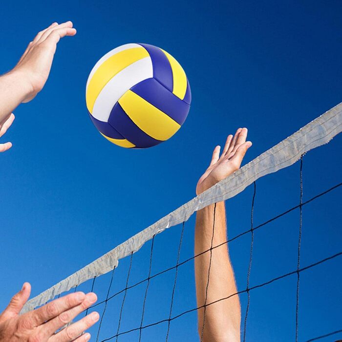 Волейбольний м'яч Perfeclan Standard 5 для залу, басейну, активного відпочинку. Синій, жовтий, з помпою