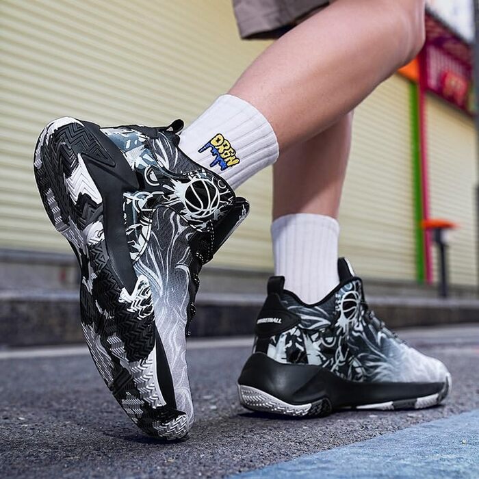 Чоловічі баскетбольні кросівки великих розмірів, високі, дихаючі, з антиковзаючою підошвою, зносостійкі, для відскоку, повсякденні, спортивні тренувальні черевики (43 EU, Чорний)