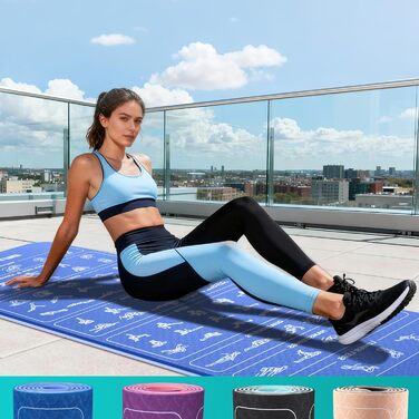 Килимок для йоги Sportmatte – 70 з друкованими позами, неслизький матеріал TPE, для гімнастики, пілатесу, дому та подорожей, фітнес-килимок для жінок та чоловіків, 181x63x0,6 см (Глибокий синій та світло-синій)