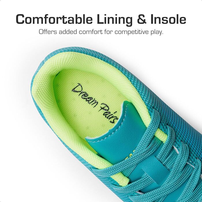 Футбольні бутси DREAM PAIRS для дітей: легкі, з довгими шипами, для бігу, футболу, стрибків у довжину, тренувань. Зносостійкі, зручні, кольори: блакитний, неоновий зелений, 36 EU