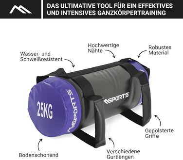 MSPORTS Power Bag Premium 5-30 кг – мішок для функціонального тренінгу, вага 25 кг, фітнес-сек, пісочний мішок