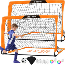 Дитячі футбольні ворота BELEEV для гри в саду та в приміщенні, 4x3/6x4 ft, з LED-підсвічуванням, портативні, складані, комплект з 2 шт., 120*90 см