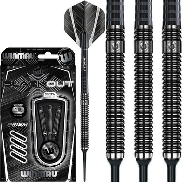 Дротики Winmau Blackout 90% вольфрам, м'який наконечник, рівний рифлений ствол