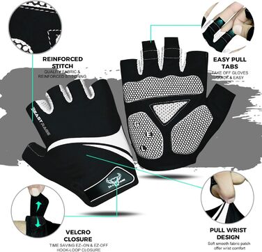 Велосипедні рукавички BEAST RAGE без пальців для жінок та чоловіків, дихаючі, з антиковзною долонею, амортизація, гелеві подушки, для шосе, MTB, маунтінбайкінгу, білі, розмір L