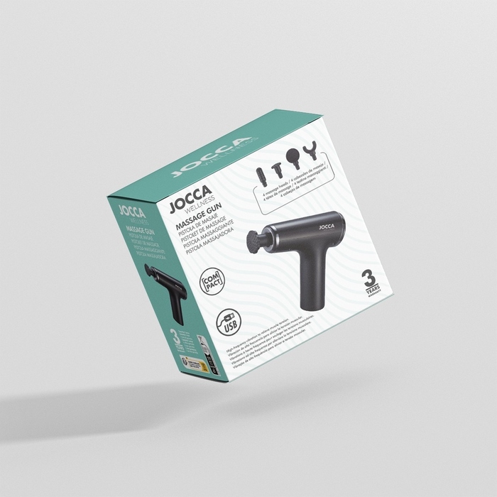 Перкусійний масажер JOCCA 2399, 30 Вт, 6 рівнів швидкості, 4 насадки, USB-зарядка, чорний