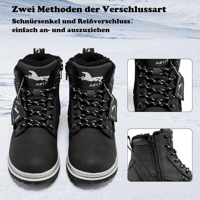 Дитячі зимові черевики JMFCHI для хлопчиків та дівчаток: трекінгові, на шнурівці, з теплим підкладком, чорні, розмір 39 EU