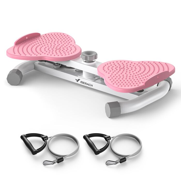 MERACH Твістер для стегон, платформа для скручування талії з 2 еластичними шнурами для підтягнутої талії та тренування пресу, Макс. 136 кг, безшумне тренажерне обладнання для дому для жінок та чоловіків, Рожевий